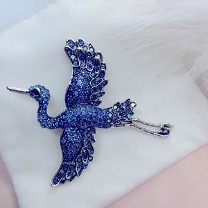 Blue Rhinestone Stork Bird Brooch